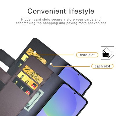 Invändiga kortfack i svart äkta läderfodral till Samsung Galaxy A37
