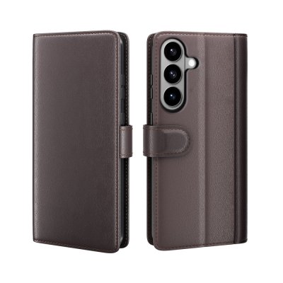 äkta läderfodral Samsung Galaxy S26 brun med stängt lock