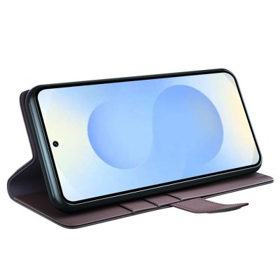 Brunt läderfodral till Galaxy S26 Plus med stativfunktion för film och samtal