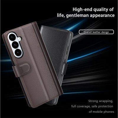 Brunt äkta läderfodral till Samsung Galaxy S26 Plus med handledsrem