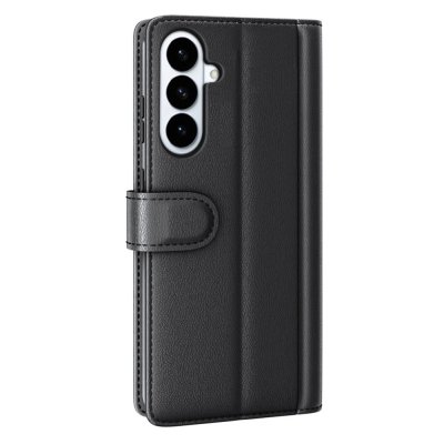 Baksida av äkta läderfodral i svart färg till Samsung Galaxy S26 Plus