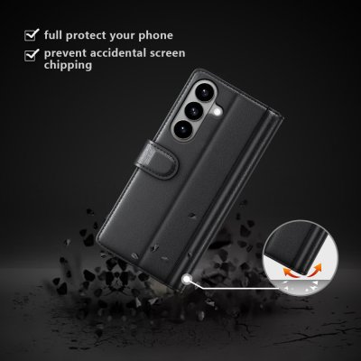 Magnetisk stängning på äkta läderfodral Galaxy S26 svart