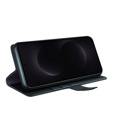 Svart läderfodral med stativfunktion till Galaxy S26 Ultra – liggande visning