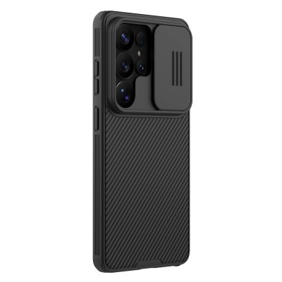 Svart CamShield skal till Galaxy S26 Ultra med stängd kameraskjutlucka