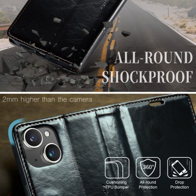 CaseMe Läderfodral iPhone 16 Svart
