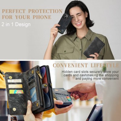 Köp CaseMe Multi-Slot 2 i 1 Plånboksfodral iPhone 14 Grå Online