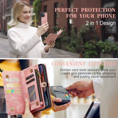 Köp CaseMe Multi-Slot 2 i 1 Plånboksfodral iPhone 14 Rosa Online