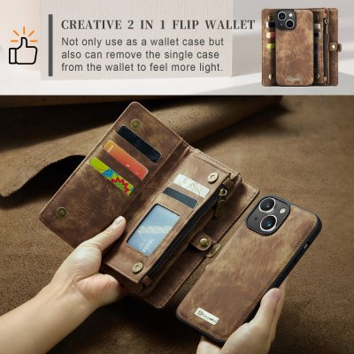 Köp CaseMe Multi-Slot 2 i 1 Plånboksfodral iPhone 15 Plus Brun online