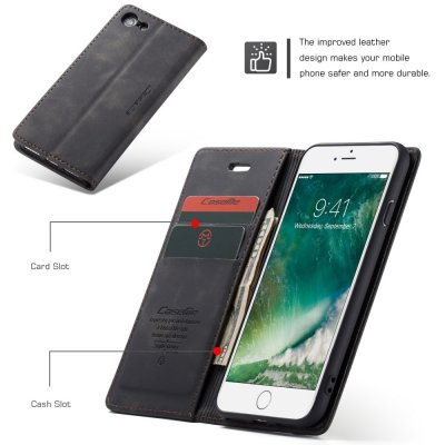 CaseMe Retro Slim Plånboksfodral iPhone 7/8/SE 2020 Svart bild 10