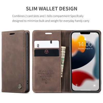 CaseMe Slim Plånboksfodral iPhone 13 Brun - Techhuset.se