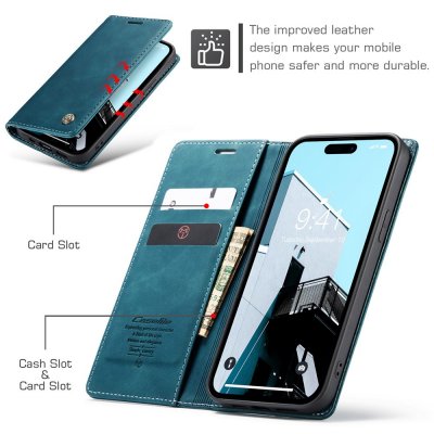 Köp CaseMe Slim Plånboksfodral iPhone 15 Pro Max Blå Online