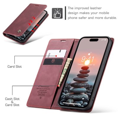 Köp CaseMe Slim Plånboksfodral iPhone 15 Pro Röd Online