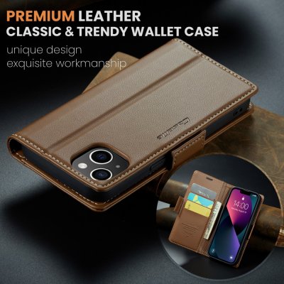 Köp CaseMe Slim Plånboksfodral RFID-skydd iPhone 15 Brun Online
