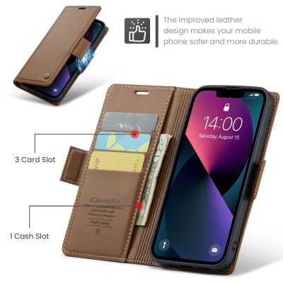 Köp CaseMe Slim Plånboksfodral RFID-skydd iPhone 15 Brun Online