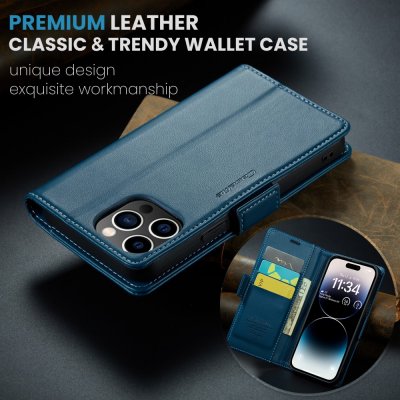 Köp CaseMe Slim Plånboksfodral RFID-skydd iPhone 15 Pro Blå Online