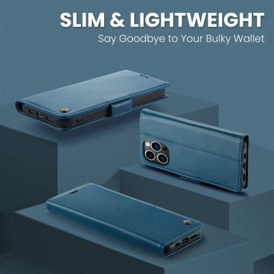 Köp CaseMe Slim Plånboksfodral RFID-skydd iPhone 15 Pro Blå Online