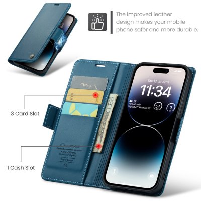 Köp CaseMe Slim Plånboksfodral RFID-skydd iPhone 15 Pro Blå Online