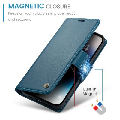 Köp CaseMe Slim Plånboksfodral RFID-skydd iPhone 15 Pro Blå Online