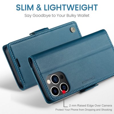 Köp CaseMe Slim Plånboksfodral RFID-skydd iPhone 15 Pro Blå Online