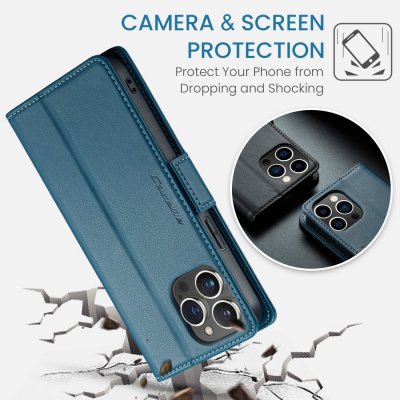 Köp CaseMe Slim Plånboksfodral RFID-skydd iPhone 15 Pro Blå Online