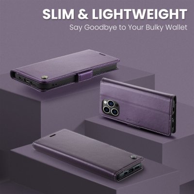Köp CaseMe Slim Plånboksfodral RFID-skydd iPhone 15 Pro Lila online