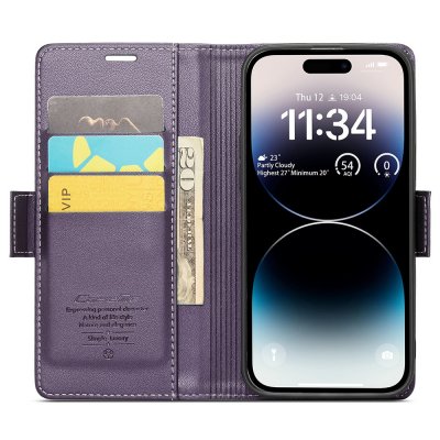 Köp CaseMe Slim Plånboksfodral RFID-skydd iPhone 15 Pro Lila online