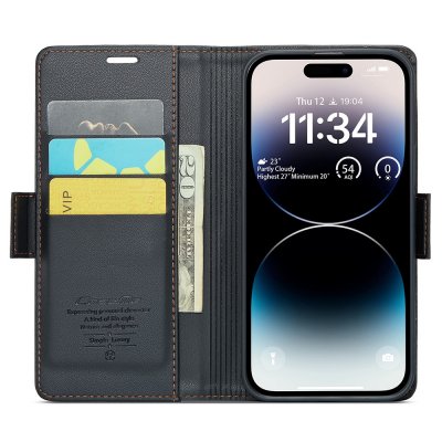 Köp CaseMe Slim Plånboksfodral RFID-skydd iPhone 15 Pro Svart Online