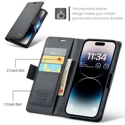Köp CaseMe Slim Plånboksfodral RFID-skydd iPhone 15 Pro Svart Online
