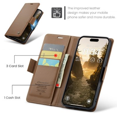 Plånboksfodral RFID-skydd iPhone 16 Plus Brun