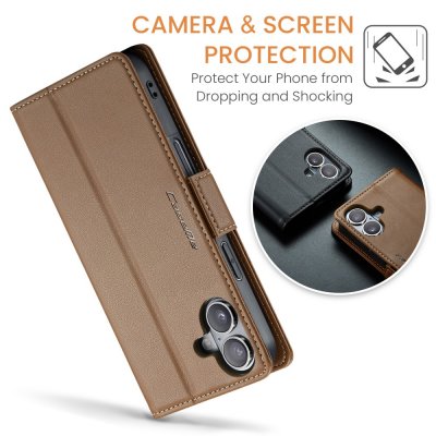 Plånboksfodral RFID-skydd iPhone 16 Plus Brun