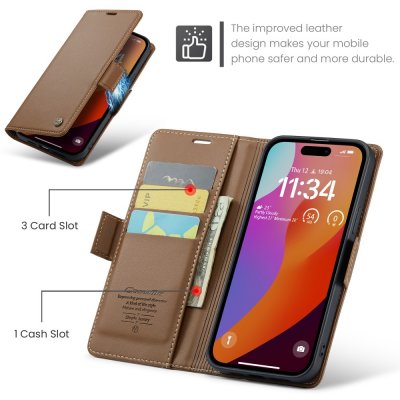Plånboksfodral RFID-skydd iPhone 16 Pro Brun