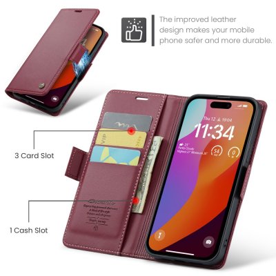 Plånboksfodral RFID-skydd iPhone 16 Pro Röd