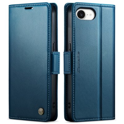 Elegant blått CaseMe Slim fodral för iPhone 17e med RFID-blockering
