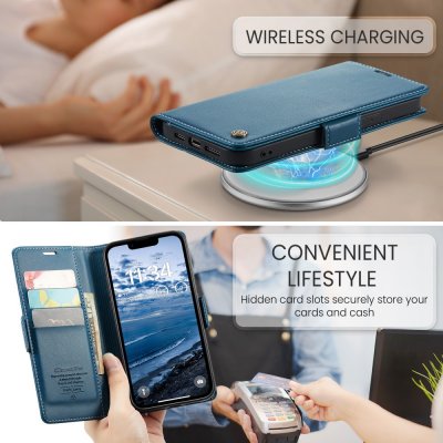 CaseMe Slim blått iPhone 17e plånboksfodral – RFID-blockerande design