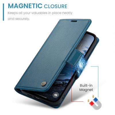 CaseMe Slim blått fodral för iPhone 17e – praktisk ställfunktion