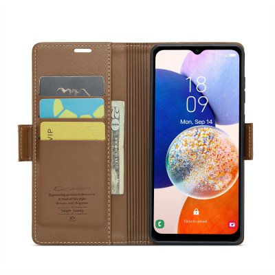 Köp CaseMe Slim Plånboksfodral RFID-skydd Samsung Galaxy A14 Brun Online