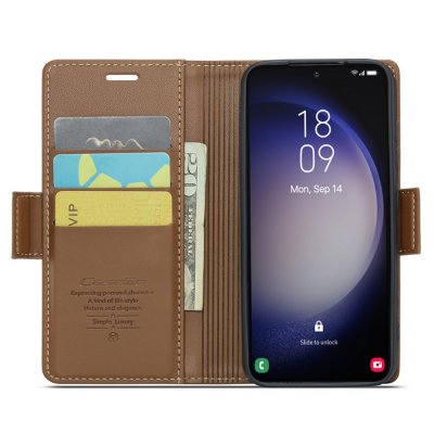 Köp CaseMe Slim Plånboksfodral RFID-skydd Samsung Galaxy S24 Brun Online