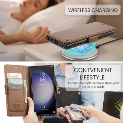 Köp CaseMe Slim Plånboksfodral RFID-skydd Samsung Galaxy S24 Ultra Brun Online