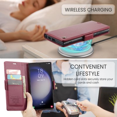 Köp CaseMe Slim Plånboksfodral RFID-skydd Samsung Galaxy S24 Ultra Röd Online