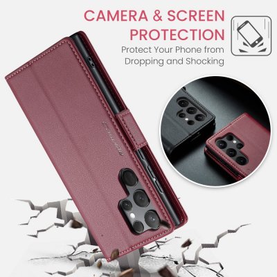 Köp CaseMe Slim Plånboksfodral RFID-skydd Samsung Galaxy S24 Ultra Röd Online