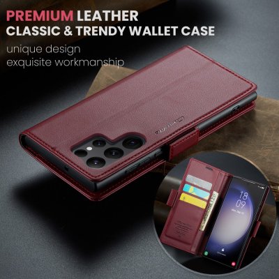 Köp CaseMe Slim Plånboksfodral RFID-skydd Samsung Galaxy S24 Ultra Röd Online