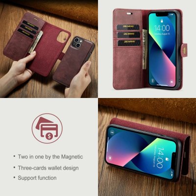 Köp DG.MING 2-in-1 Magnet Wallet iPhone 14 Max Red Online