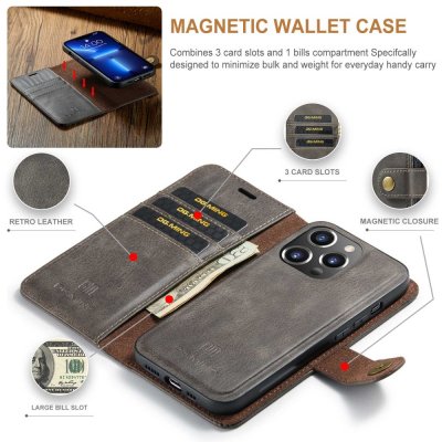 Köp DG.MING 2-in-1 Magnet Wallet iPhone 14 Pro Max Brown Online