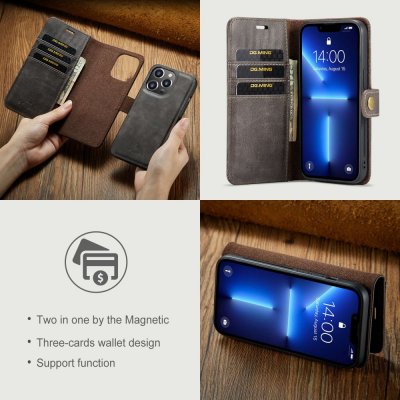 Köp DG.MING 2-in-1 Magnet Wallet iPhone 14 Pro Max Brown Online