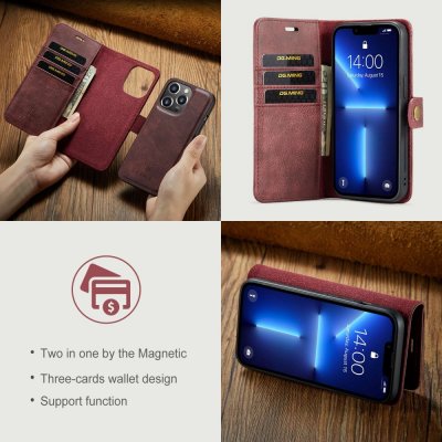DG.MING 2-in-1 Magnet Wallet iPhone 14 Pro Red - Techhuset.se