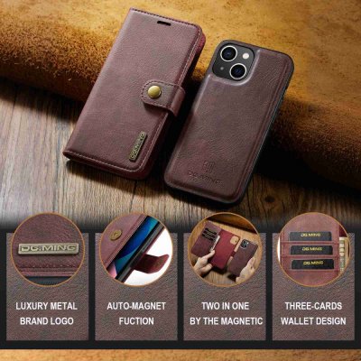 DG.MING 2-in-1 Magnet Wallet iPhone 14 Red - Techhuset.se