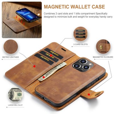 Köp DG.MING 2-in-1 Magnet Wallet iPhone 15 Pro Cognac Online