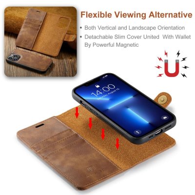 Köp DG.MING 2-in-1 Magnet Wallet iPhone 15 Pro Cognac Online