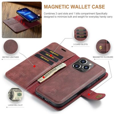 Köp DG.MING 2-in-1 Magnet Wallet iPhone 15 Pro Red Online