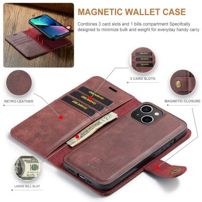 Köp DG.MING 2-in-1 Magnet Wallet iPhone 15 Red Online